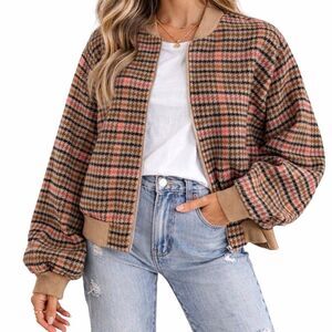 Loft Houndstooth Bomber Jacket Medium Wool Blend NWOT Academia Preppy Office